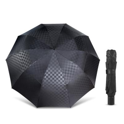 China 3Folding 10K Contemporary Dark Windproof Business Umbrellas Large Grid Double Layer Grid Sun Umbrella Male Family Travel Paraguas for sale