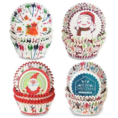 China 100Pcs Christmas Baking Cup Cupcake Paper Cups Christmas Cake Decorations Cupcake Liners Merry Christmas Easy Home Reusable Cake Mold for sale