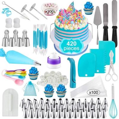 China 420PCS Reposteria Reusable Easy Cake Decorating Kit Bakeware Pastry Tools Cake Design Accessories Fondant Tools Spatula Piping Bag Spouts Set for sale