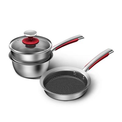 China Hot Selling Minimalist Kitchen Cooking Sets 16cm Saucepan Non-Stick Stainless Steel Cooking Pots Cookware Sets Breakfast Pots for sale