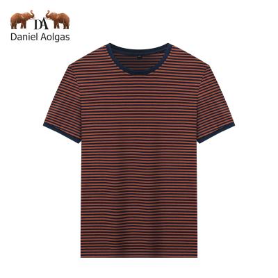 China Compressed Round Neck T-Shirts Short Sleeves T Shirt Stripes Cotton Spandex 100% T-shirt Men for sale