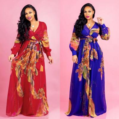 China Hot Selling Anti-Wrinkle Dress Bohemian Women Printed Long Sleeve Floral Summer Maxi Dress for sale