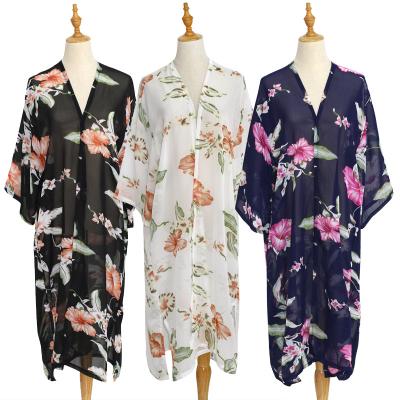 China Girls New Pattern Floral Women Beach Wear Shawls Summer Spring Beach Chiffon Bordered Shawl Custom Printed Poncho Shawl Cover Up for sale