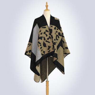 China Autumn Winter Warm Cashmere Poncho Women's Poncho Fashion Leopard Pattern For Knitted Viscous Fashion Scarves and Shawls for sale