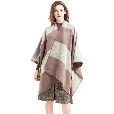 China Wholesale Winter Cashmere Pashmina Thickened Fleece Poncho Women Fashion Cashmere Shawl Cashmere Poncho for sale