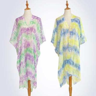 China Squishy Popular Summer Soft Comfy Vintage Dyed Tie-Dye Print Summer Beach Blanket Women Poncho Beach Wear Spring for sale