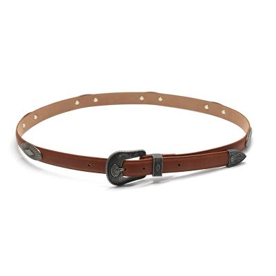 China Vintage Western Buckle Equestrian Stylish Retro Cowboy Women ALLOY Belt Boho Punk Leather Designer Belt for sale