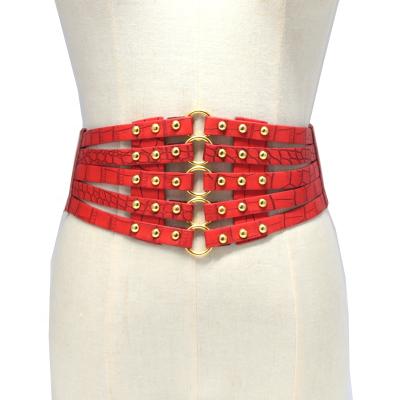 Κίνα Fashion Womens Girls PU Leather Buckle Strap+Alloy Wide Waist Style Belt Punk Cavity Hollow Rivets Stretch Strap Belt Corset προς πώληση