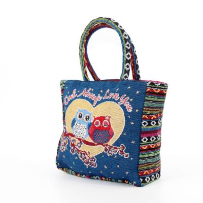 China Lady Thailand Burma Fashion Owls Beach Zipper Tote Ladies Girls Jacquard Bag Handbag Leisure Shopping Bag Strap for sale