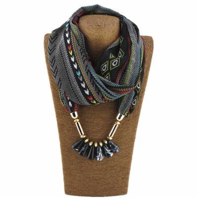 China Wholesale Fashion Chiffon Beaded Chiffon Jeweled Chiffon Jewelry Pendant Scarves Color Streaked Women's Necklace Scarf for sale