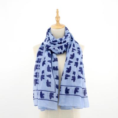 China Wholesale Fashion Design Polyester Female Hijab Scarf Animal Bear Printed Stamping Women Polyester Scarves for sale