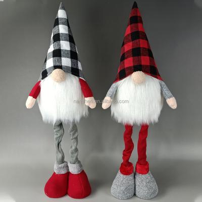 China Polyester Christmas Gnomes Stretch Leg Buffalo Plaid Plush Handmade Gnomes with Light for Holiday Decoration for sale