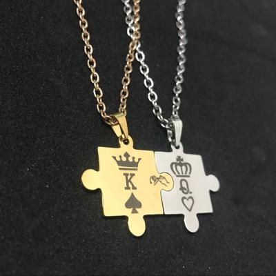 China FASHIONABLE Jigsaw Pattern Pendant Carved Crowns Stainless Steel Love Necklaces Jewelry For Couples for sale