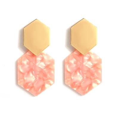 China Simple BOHEMIA Turtle Acetate Acrylic Hexagon Statement Shell Earrings for sale