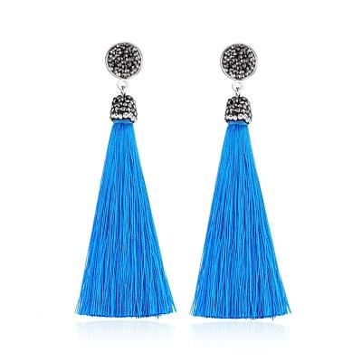 China CLASSIC Handmade Bohemia Crystal Silk Cotton Tassel Earrings Long Drop Dangle Earrings For Women Jewelry for sale