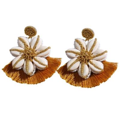 China New Bohemia Handmade Tassel Bohemian Earrings For Women Girls Fashionable Shell Flower Drop Earring Wedding Party Gift for sale