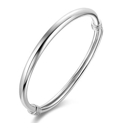 China CLASSIC Solid Silver Smooth Silver Face Bangle Women's S999 Push-Pull Bracelet for sale