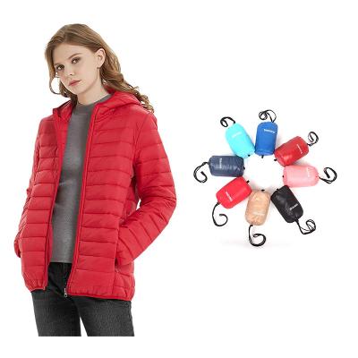 China Breathable Logo Printing Packable Puffer Jacket Women Slim Fit Lightweight Padded Jacket for sale