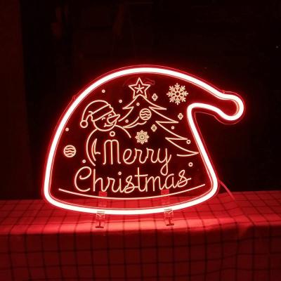 China Free Installation Design Christmas Hat Custom Acrylic Neon Lamp Sign Free Neon Sign For Gifts for sale