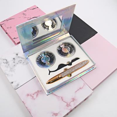 China Long private label 3d mink natural invisible false eyelashes magnetic luxury seller liquid eyeline box set with custom packaging for sale