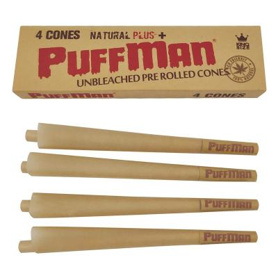 China HP3501-PF PUFFMAN Natural Organic Gum Unbleached Brown Paper 109mm Large Anticurl Pre-Rolled Cones 4 Cones One Box for sale