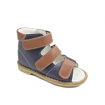 China Customized Anti-slippery Made Toddler Brown Split Leather Flat Sandals Kids Orthopedic Walking Shoes for sale