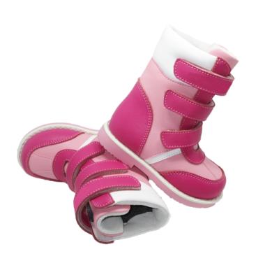 China Buckle Strap Kids Winter Fashion Pink Leather Sports Boots Warm Casual Cute Stylish Flat Orthopedic Shoes With Hard Sole And Fur for sale