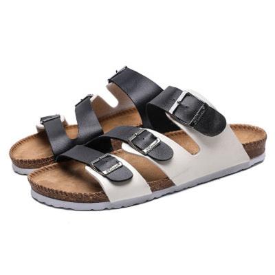 China CUSHIONING Men Summer PU Beach Shoes Three Button Sandals Leisure Block Up Non-slip Comfortable Sandals Women Couples Breathable Slippers for sale