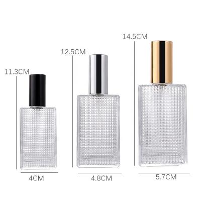 China Wholesale Portable Glass Body Perfume Glass Bottle Cosmetic Fast Shipping Square Perfume Bottle With Pump Sprayer Cap 50ml 100ml for sale