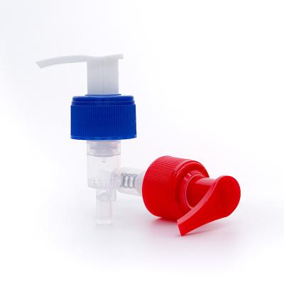 China Non-refillable ready to ship 24mm 28mm pp metal dispenser good quality aluminum lotion left right pump and cap for shampoo for sale