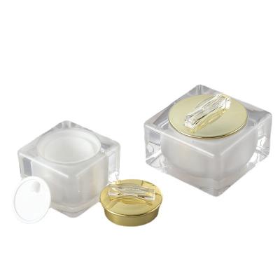 China Personal care ready to ship square double wall luxury acrylic plastic cosmetic jar square bead hot sale wholesale customization for sale