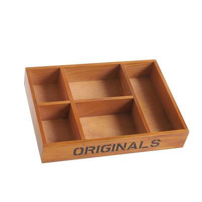 China Factory Direct Selling Retro Large Five Grid Desktop Solid Wood Succulent Storage Box Wood Cosmetic Storage Box Living Room for sale