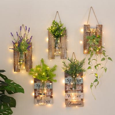 China Retro Minimalist Creative Wood Plant Wall Hanging Glass Hydroponic Vase For Wall Decoration Home Hanging for sale