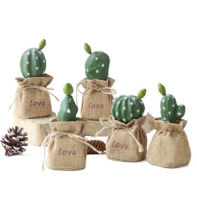 China Creative Canvas Mini Succulent Artificial Cactus Potted Vintage Decoration Plant Bonsai Potted Plant for sale