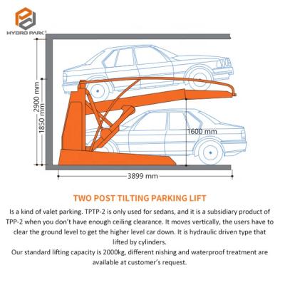 China Qingdao Factory 2 Post Inclined Cantilever 2 Tier Car Parking Lift 5000x1850x1550mm for sale