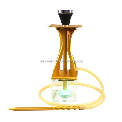 China Acrylic Narguile Square Full Set Box Shisha Bowl Metal Head Fashion Bar Aluminum Aluminum Lounge Led Hookah for sale