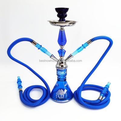 China Wholesale 2 Hose Hookah Easy Operation Blue Shisha Set Crystal Cheap Glass Hookahs Chicha Nargile Bar Lounge for sale