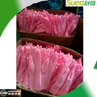 China Factory Price Pink Dip Light Flock Lined Latex Household Rubber Gloves for sale