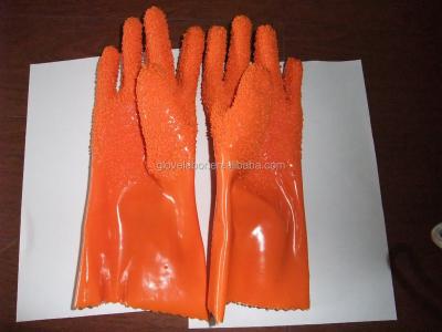 China Orange Non Slip Non Slip PVC Coated Gloves PVC Dotted Waterproof Working Gloves Use For Safty Sized for sale