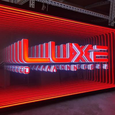 China Wholesale Warehouse Display LED Neon Signs Wall Lights Letters Infinity Mirror Led Illusion Mirror For Business Bar Shop Decoration for sale