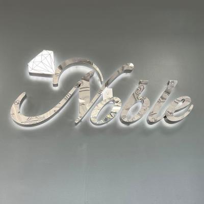 China Poster Chrome Advertising Signs Luminous Advertising Luxury Acrylic Crystal Led 3D Logo Wall Business Salon Nail Logo Sign Letter Mirror Stainless Steel for sale