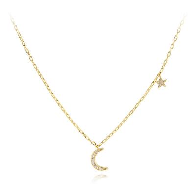 China Wholesale Trendy Jewelry Wuzhou LS Gold Plated Star Moon Necklace Fashion Link Chain Pendant Necklace for sale