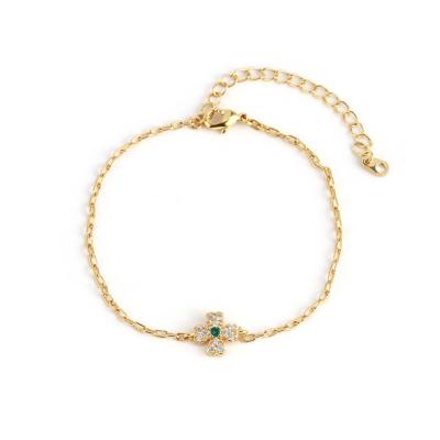 China Wholesale Hiphop Wuzhou LS Jewelry Fashion Jewelry Gold Plated CZ Bracelet Link Chain Flower Bracelet for sale