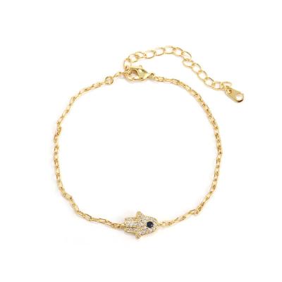 China Hiphop Wuzhou Jewelry Wholesale Price Fashion Jewelry Hamsa Eye CZ Gold Plated Link Chain Bracelet LS for sale