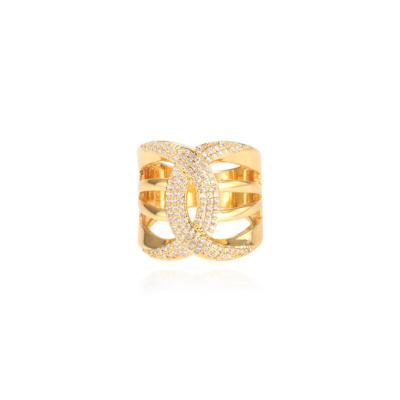 China Wuzhou LS Jewelry Wholesale CLASSIC 18k Gold Plated Brass CZ Diamond Paved Wide Finger Ring Fashion Hip Hop for sale