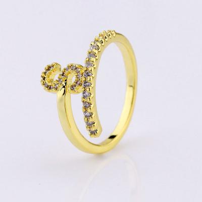 China Wholesale Wuzhou LS TRENDY Jewelry Fashion Gold Plated Finger Ring Letter Open Initials Ring Jewelry for sale