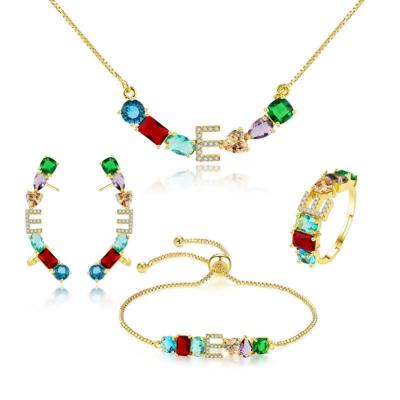 China Hot Selling Fashion 18K Gold Rainbow CZ Jewelry Alphabet Initial Letter Jewelry Set Wuzhou LS FASHION Jewelry for sale