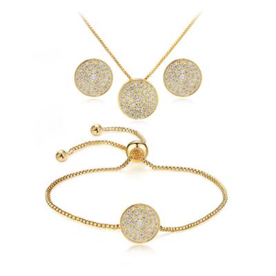 China Wholesale Trendy Wuzhou jewelry fashion zirconia pizza round shape micro gold plated earring necklace jewelry sets LS for sale