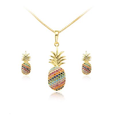 China Cheap Hot Sale Fashion Jewelry Wuzhou LS Rainbow Pineapple Gold Necklace Earrings Jewelry Sets for sale