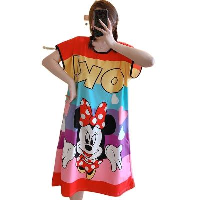 China Girl's Summer Milk Fiber Short Sleeve Nightgown Sleepwear Cartoon Skirt Pajamas Cute Breathable Sleepwear Dress For Women for sale